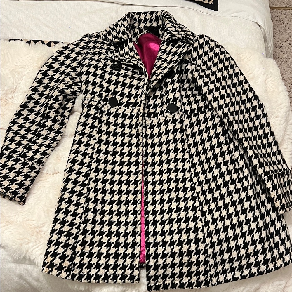 Express Black and White Houndstooth Pea Coat